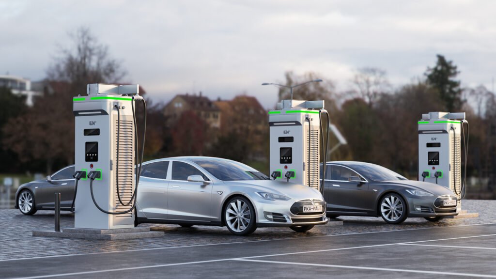 charging electric cars at a public charging station