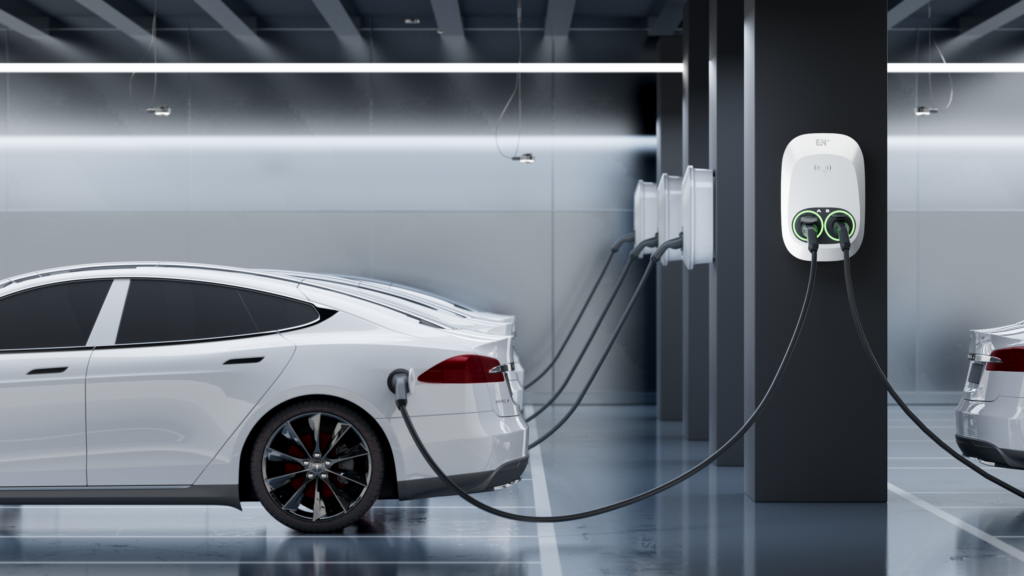 electric cars are being charged by ev charging stations