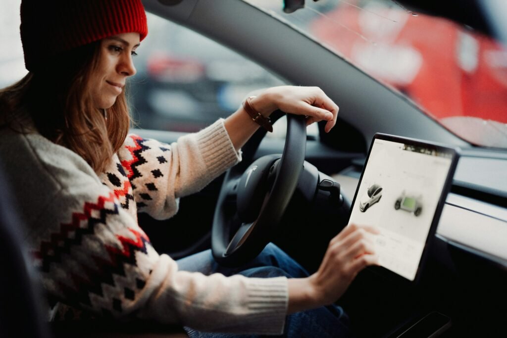 a women in an electric car