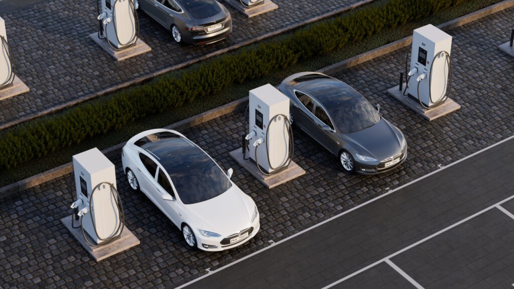 electric vehicles at a charging station