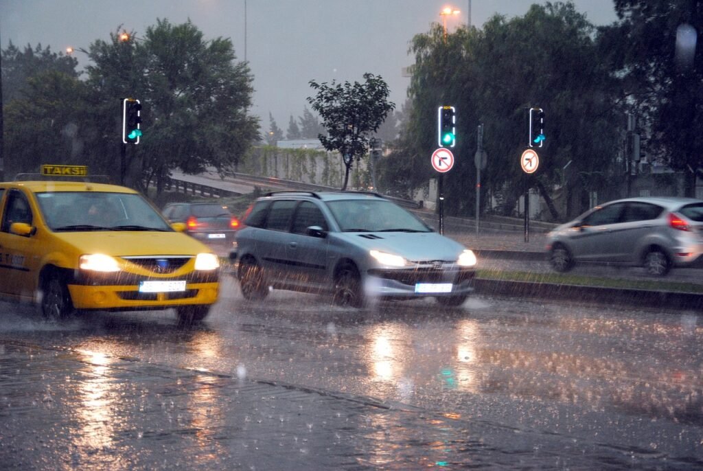 electric car in the rain