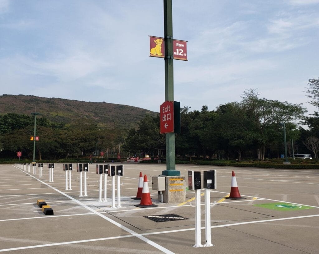 AC chargers installed in an open parking lot