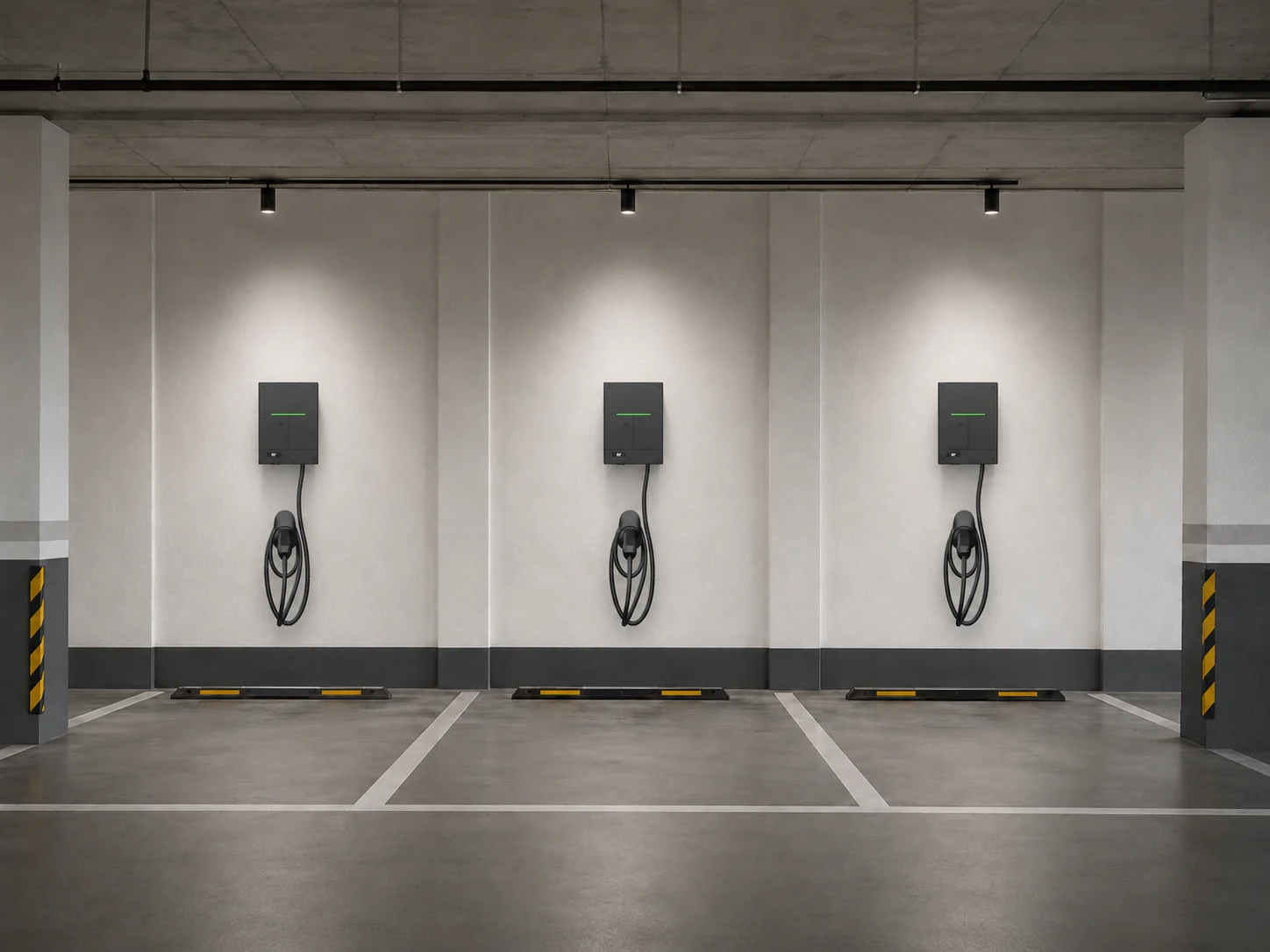 Argo Basic single-gun wallboxes deployed one per parking bay