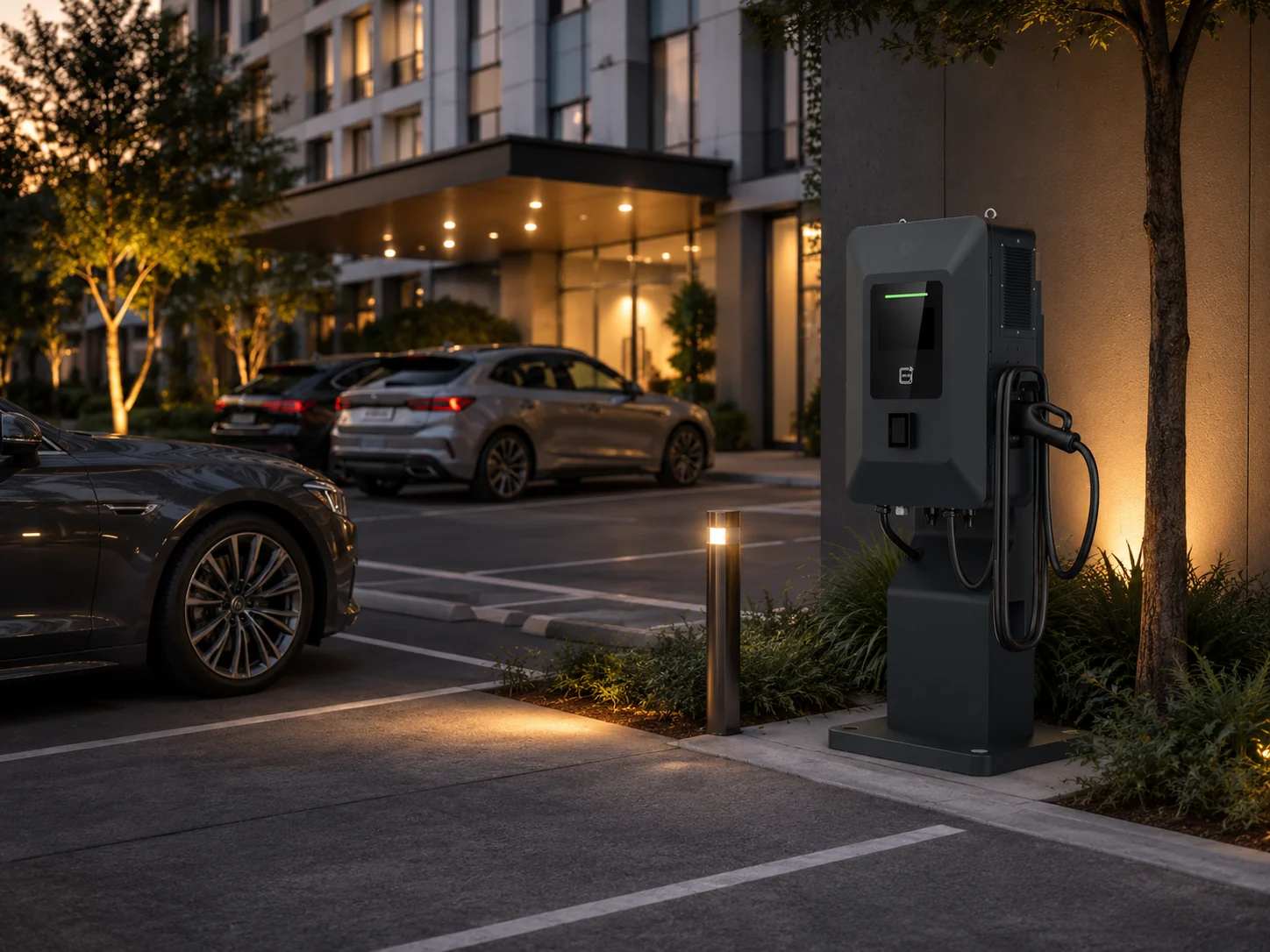 Mobox in an outdoor evening parking scene