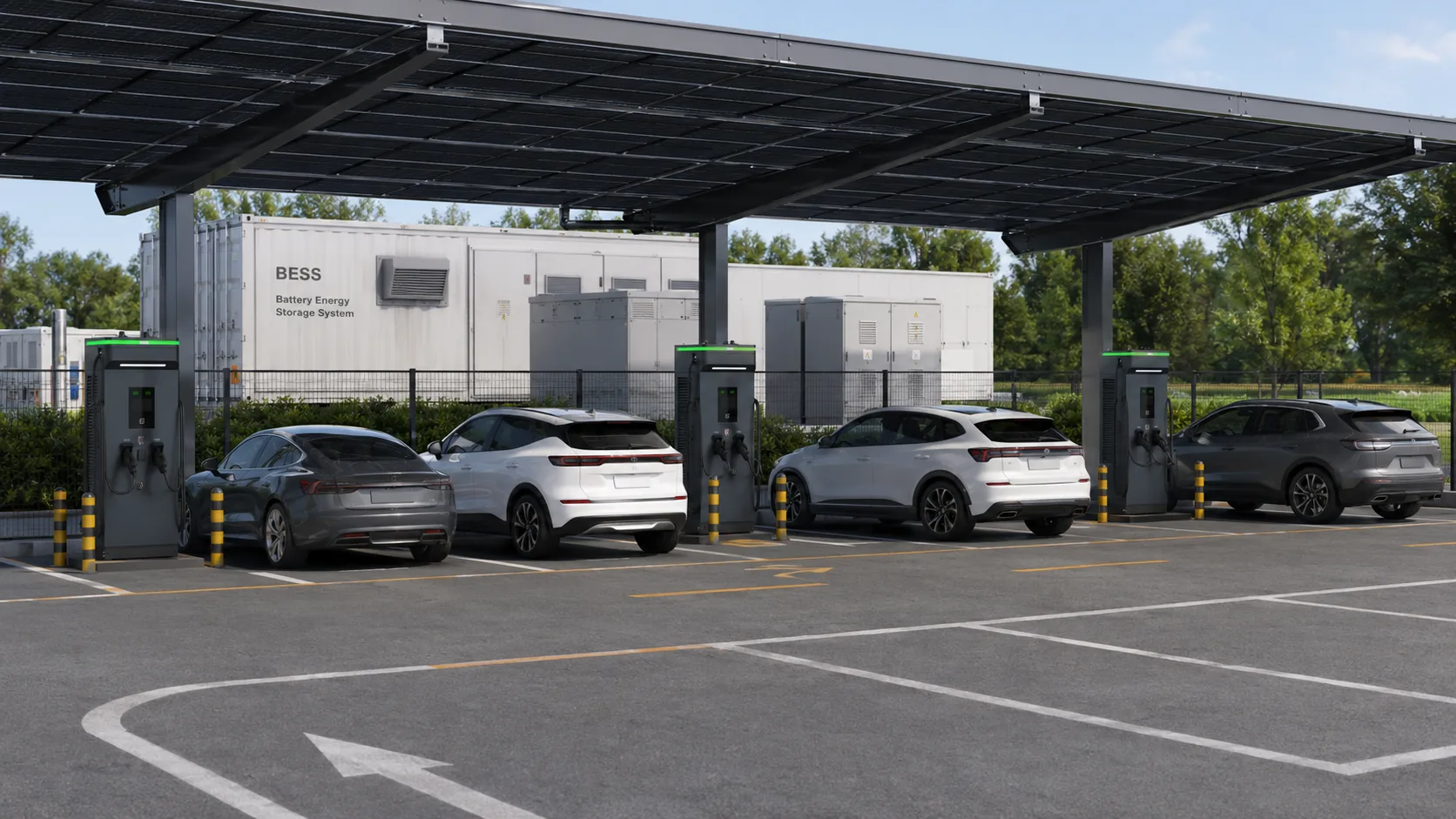 Rocket DC chargers in a PV and BESS charging project