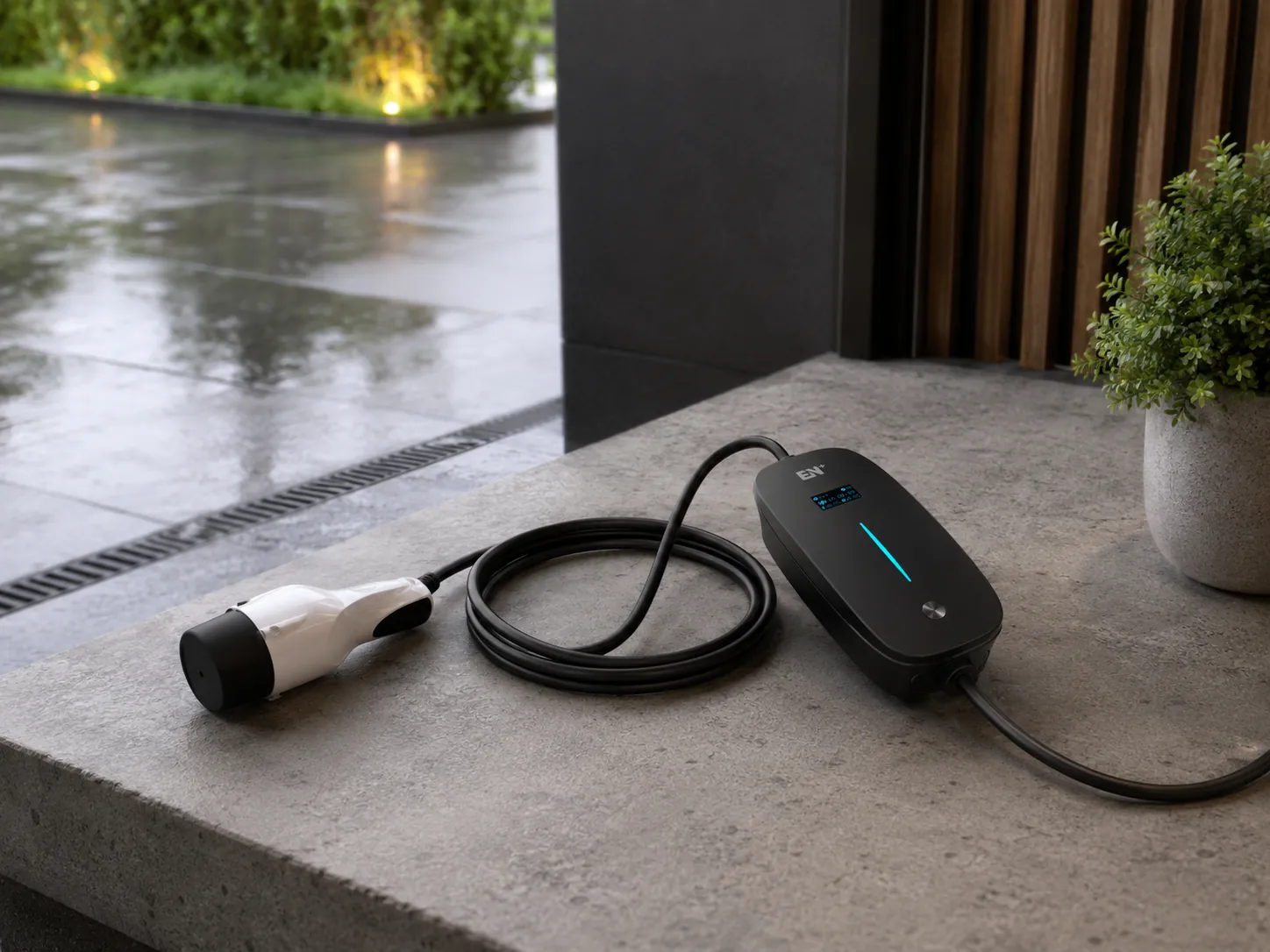 Memo portable EV charger in a protected portable-use environment